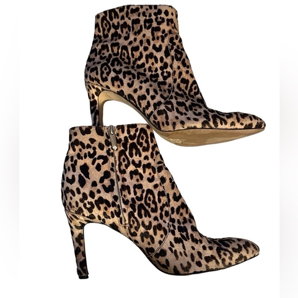 Sam Edelman Olette sand animal print leopard fur ankle boots heels Sz 8 1/2 - Picture 1 of 15